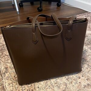 Quince Italian Leather Triple Compartment Shopper Tote -
Dark Brown